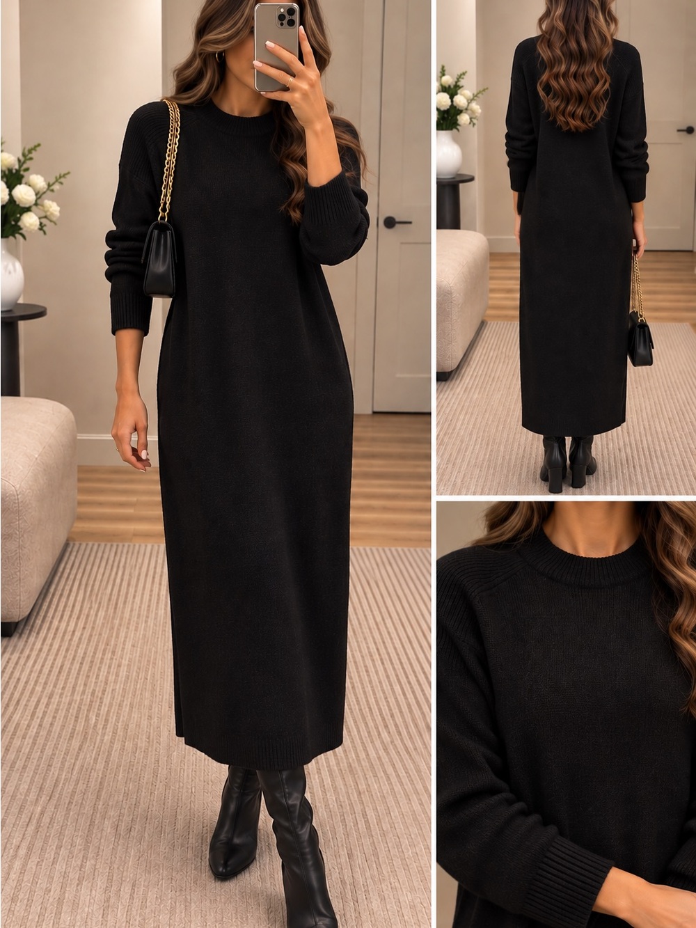 Classic Black Knit Maxi Dress - Brand:
